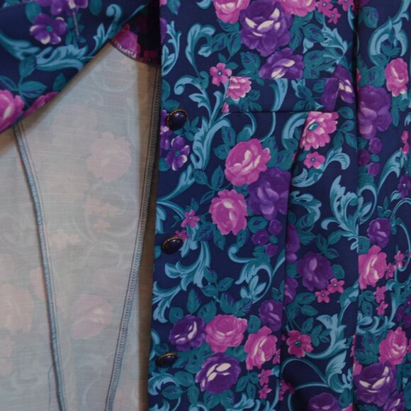 Retro NEW YORK - Made in U.S.A. Floral Prints Padded Shoulders Buttons Jacket 14 - Picture 5 of 8